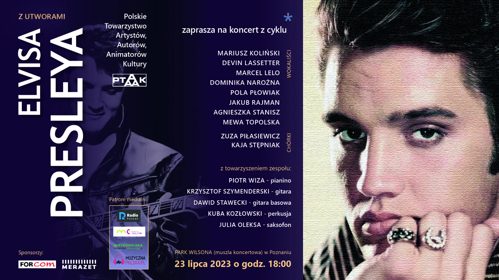 Plakat promujący koncert piosenek Elvisa Presleya.